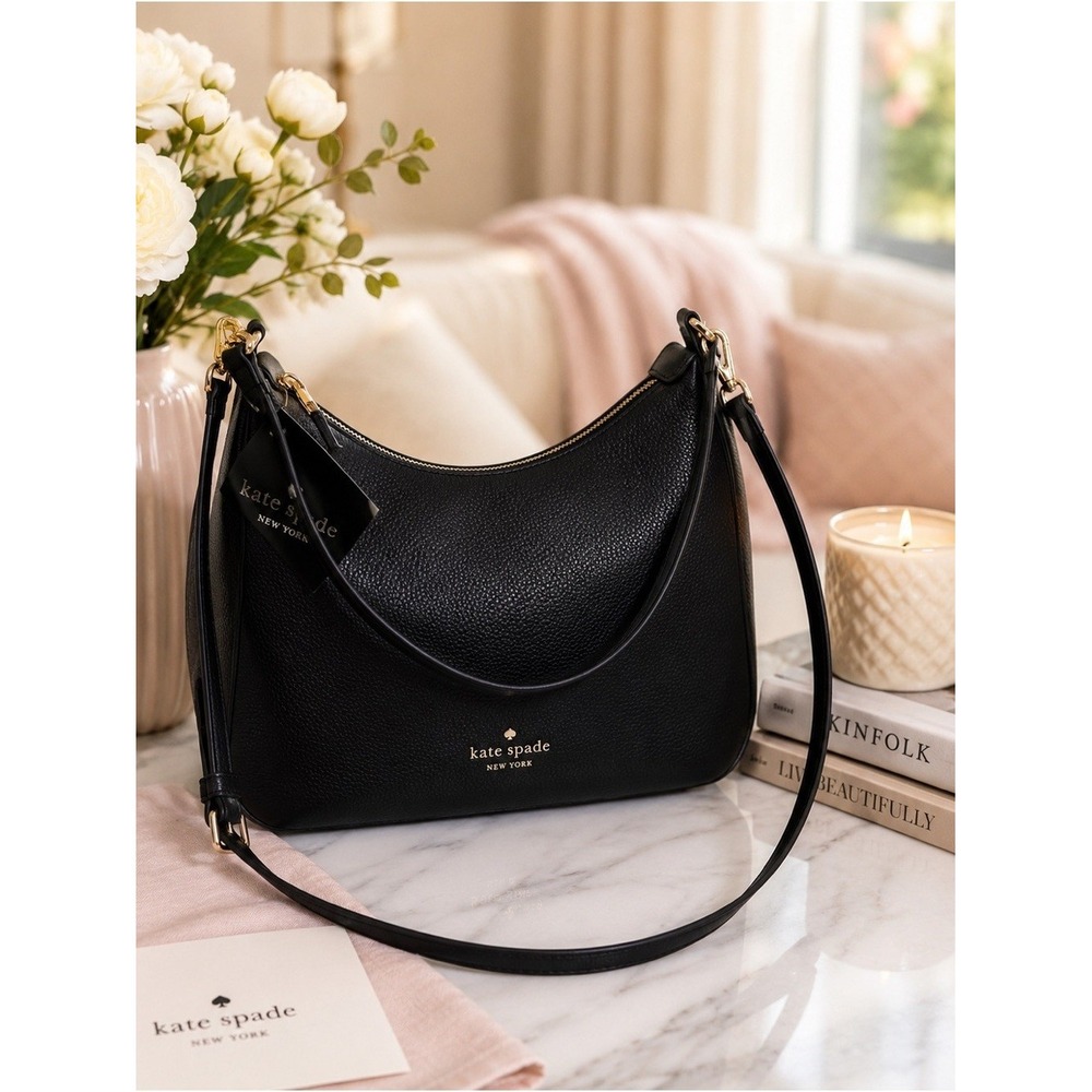 Kate Spade New York Black Pebbled Leather Hobo Shoulder Bag  NWT